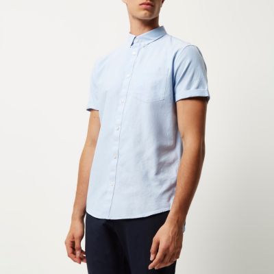 Light blue casual short sleeve Oxford shirt
